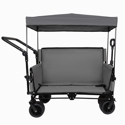 Folding Wagon Cart with Bench Seat & Canopy, 500lbs Capacity