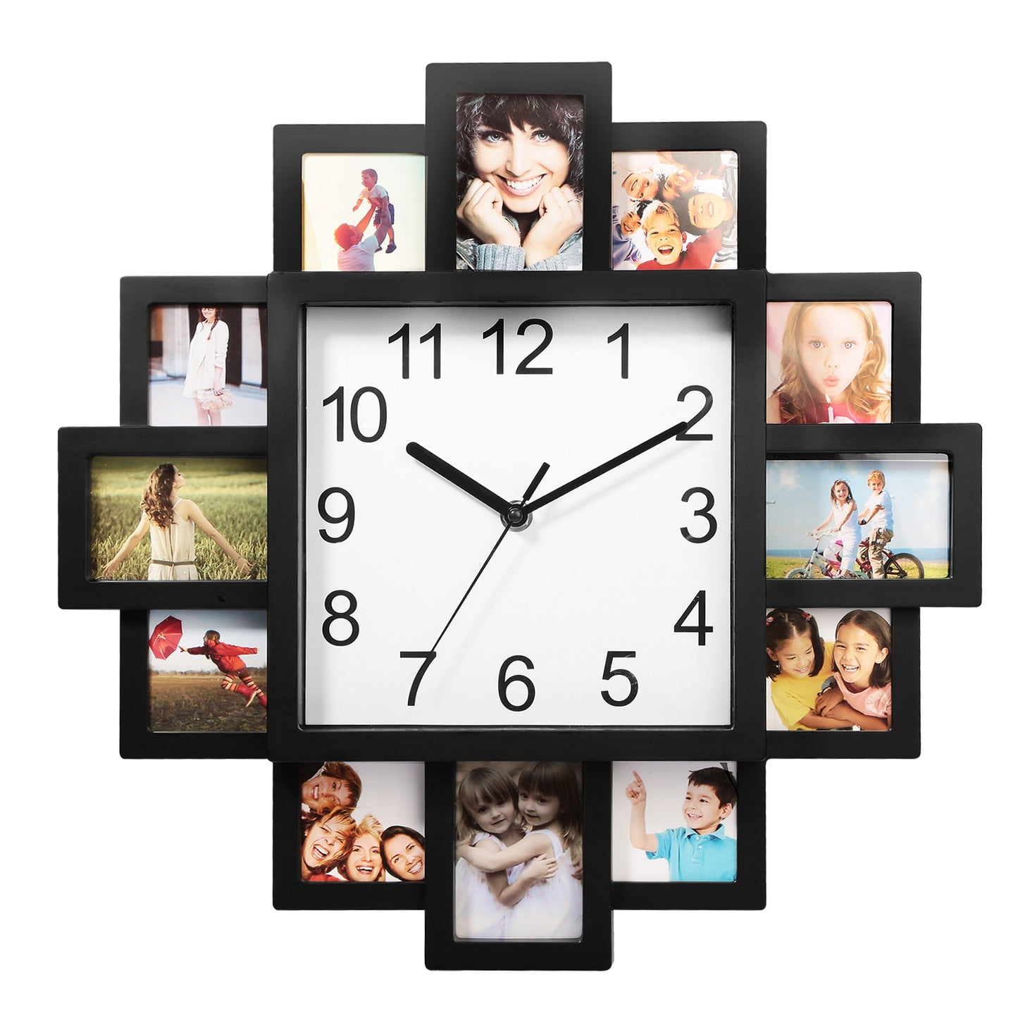 12-Photo Collage Wall Clock – Home Decor Frame Clock