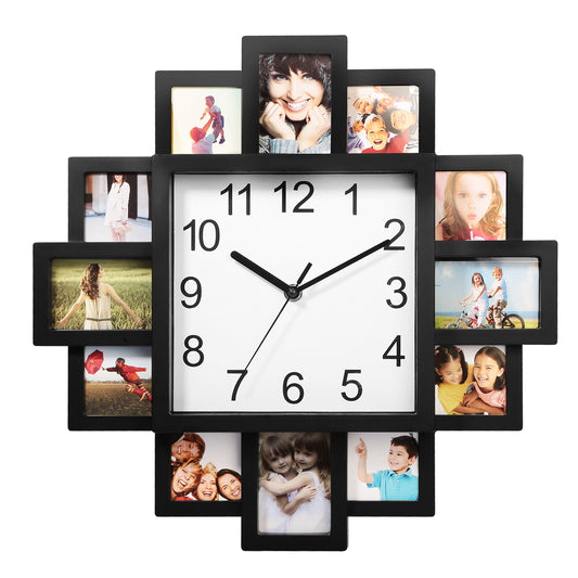 12-Photo Collage Wall Clock – Home Decor Frame Clock