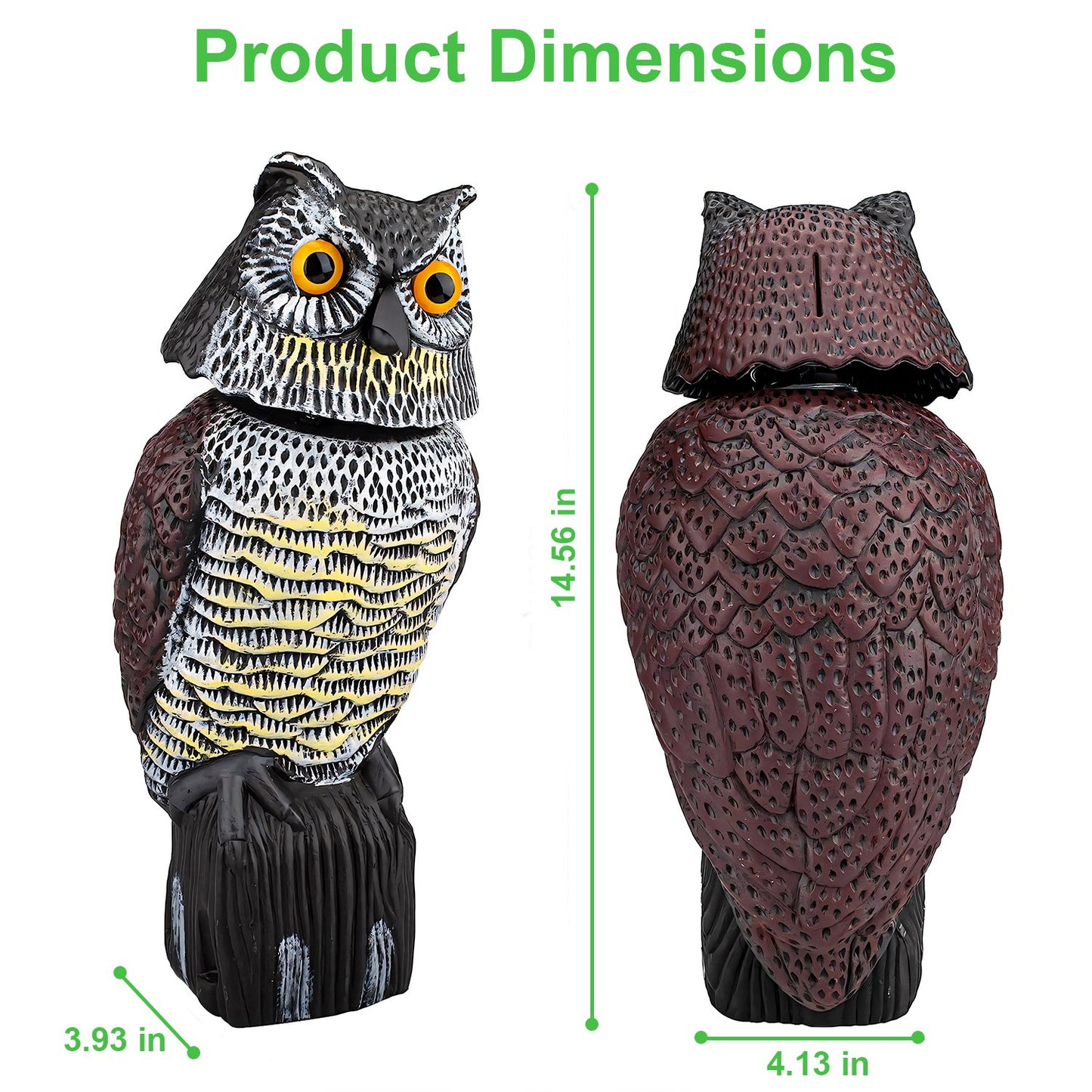 Lifelike Owl Decoy with 360 Degree Rotatable Head Scare Bird Squirrel Away Pest Repellent Bird Deterrent Outdoor Garden Yard Protector