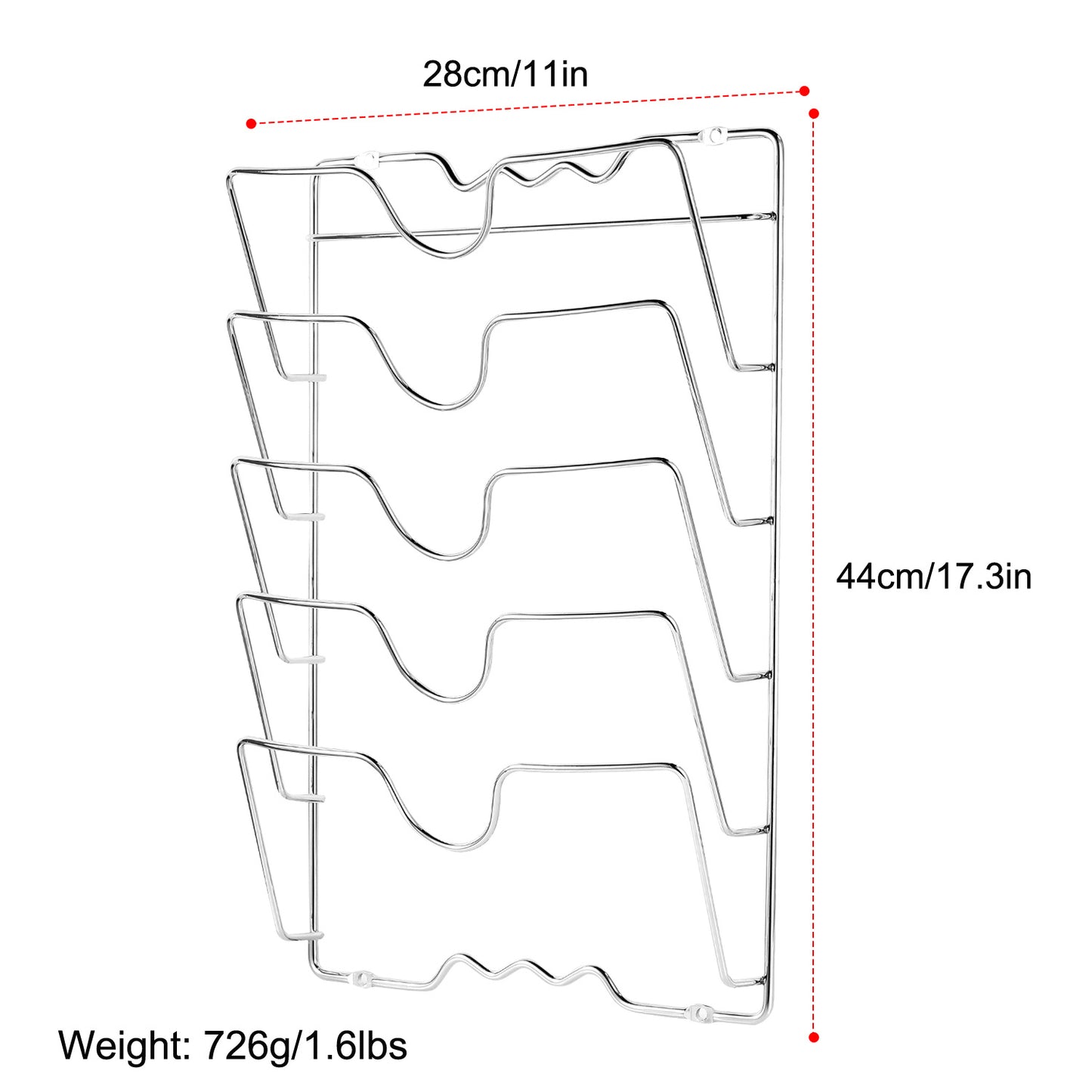 Mounted Pot Lid Rack Pot Cover Organizer Holder for Cabinet Door Wall 5 Lids