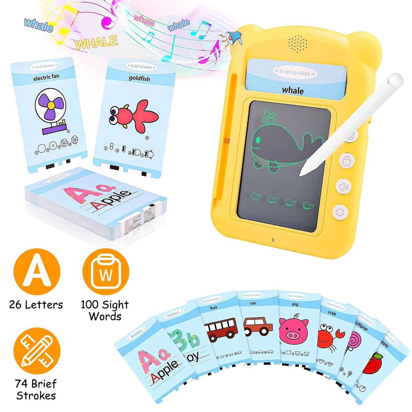 100 Words Talking Flash Cards 5.5In Toddler LCD Writing Tablet with 50 Double-sided Cards Stylus Pen Electronic Cognitive Audio Toddler Reading Machin