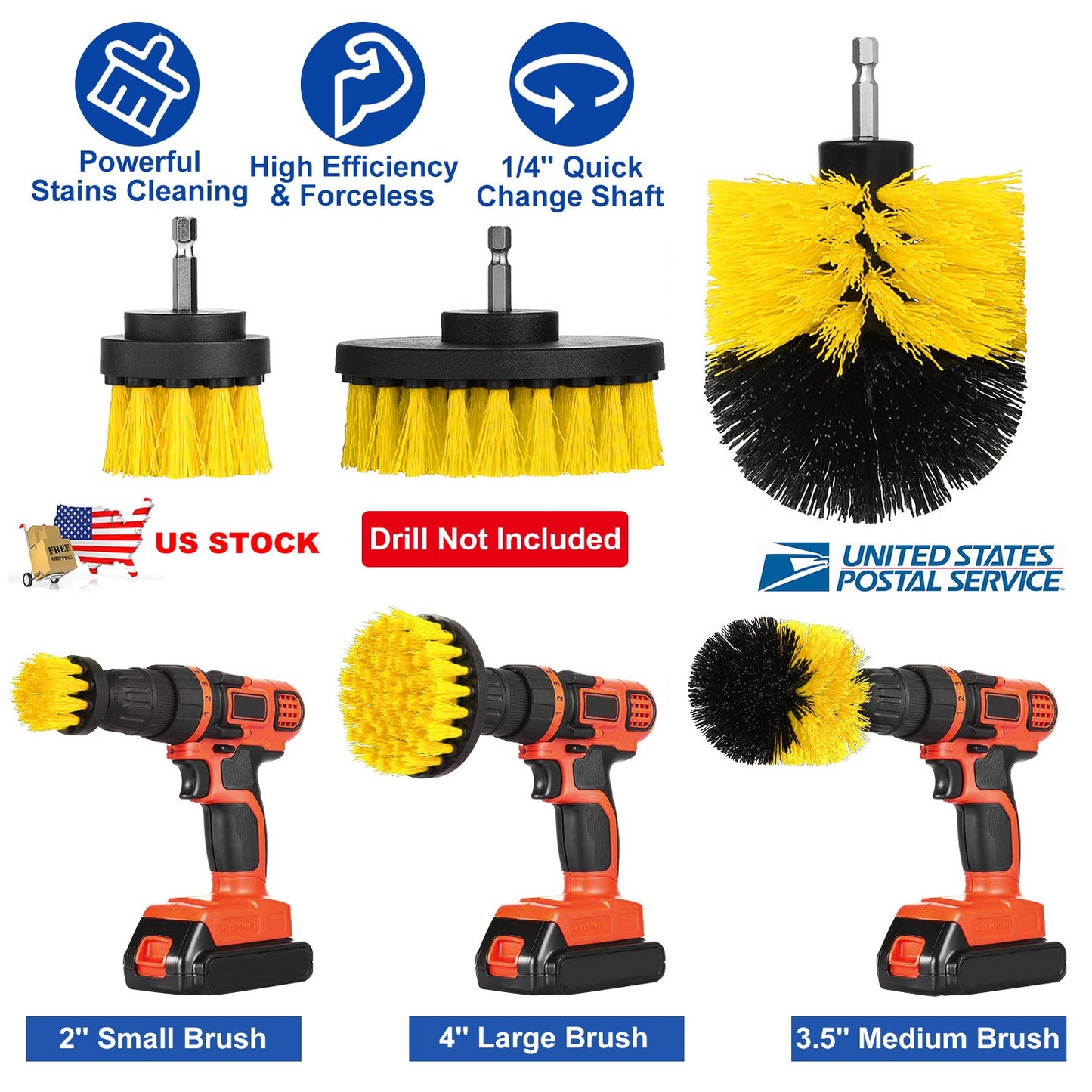 3Pcs/Set Drill Brush Power Scrubber Cleaning Brush for Car Carpet Wall Tile Tub Cleaner Combo