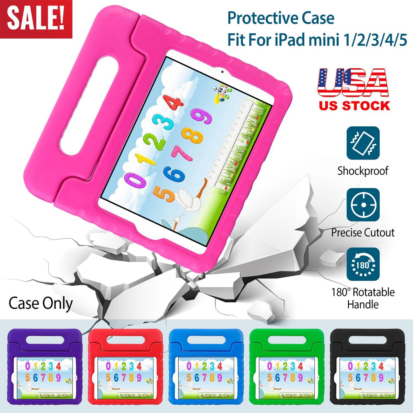 Protective Case Fit For iPad Mini 1 2 3 4 5 Shockproof Hard Kid Tablet PC Protection Cover W/ Foldable Handle
