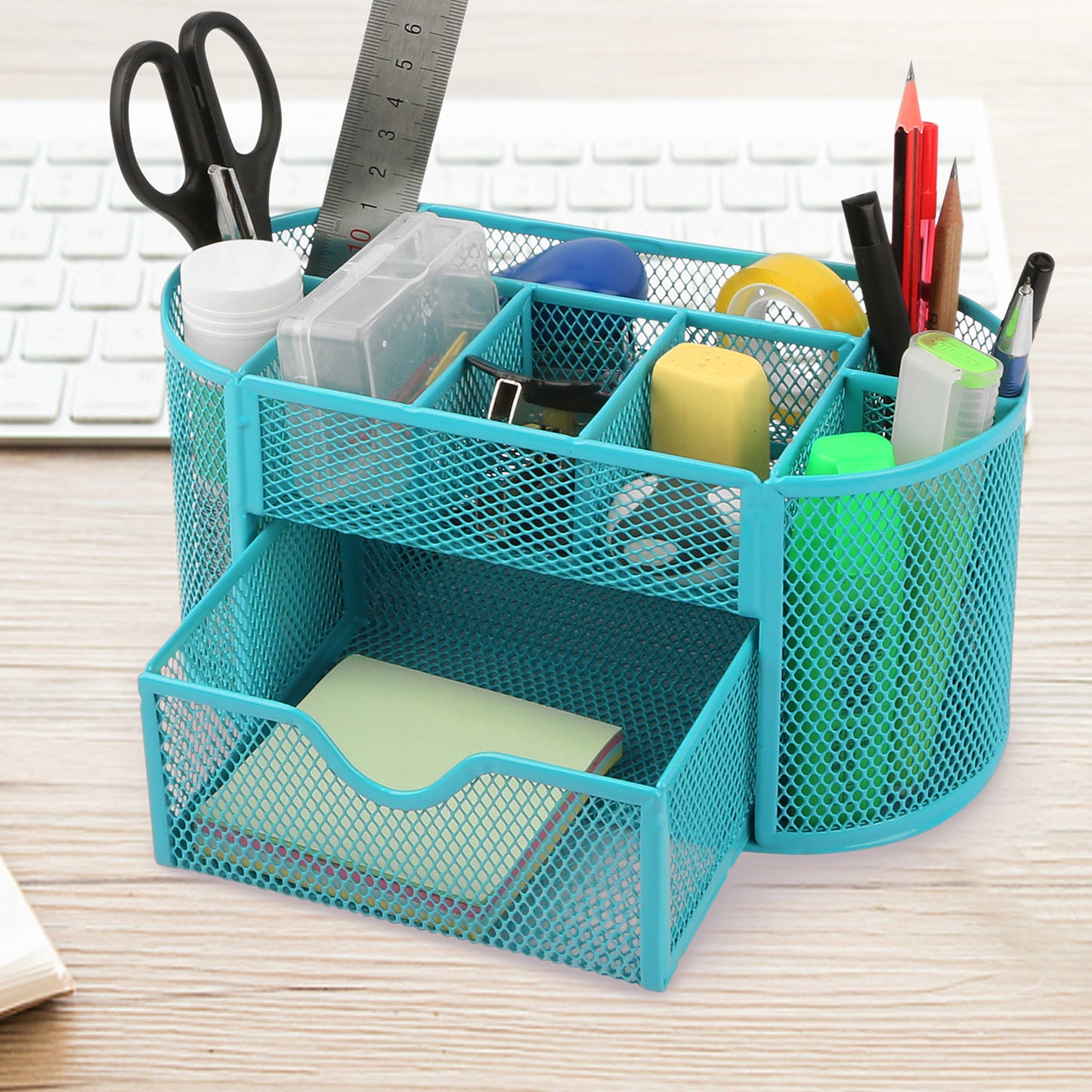 Metal Mesh Pencil Holders Desk Organizer w/9 Compartment Pen Holder Storage