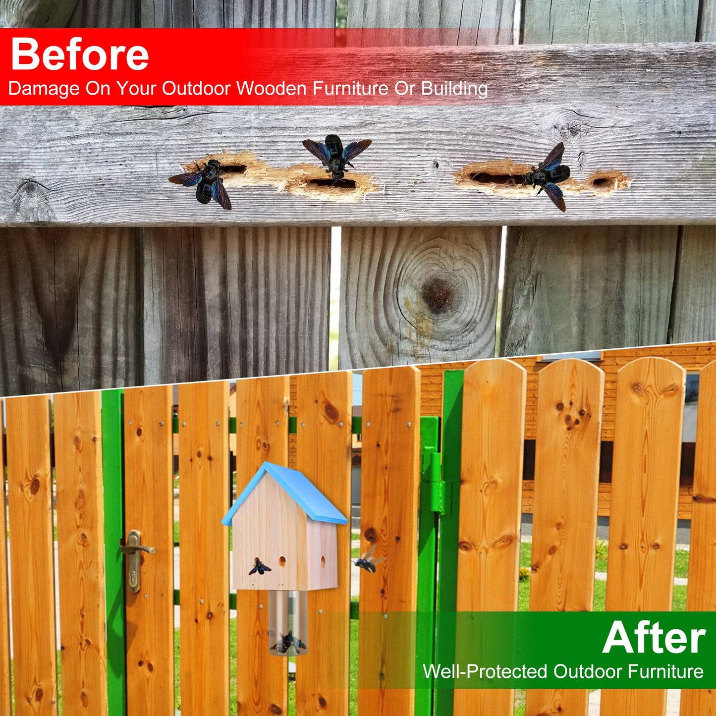 Wood Carpenter Bee Trap Outdoor Natural Pine Wood Outdoor Hanging Wooden Bee Trap For Outside Patio Deck Eave Fence