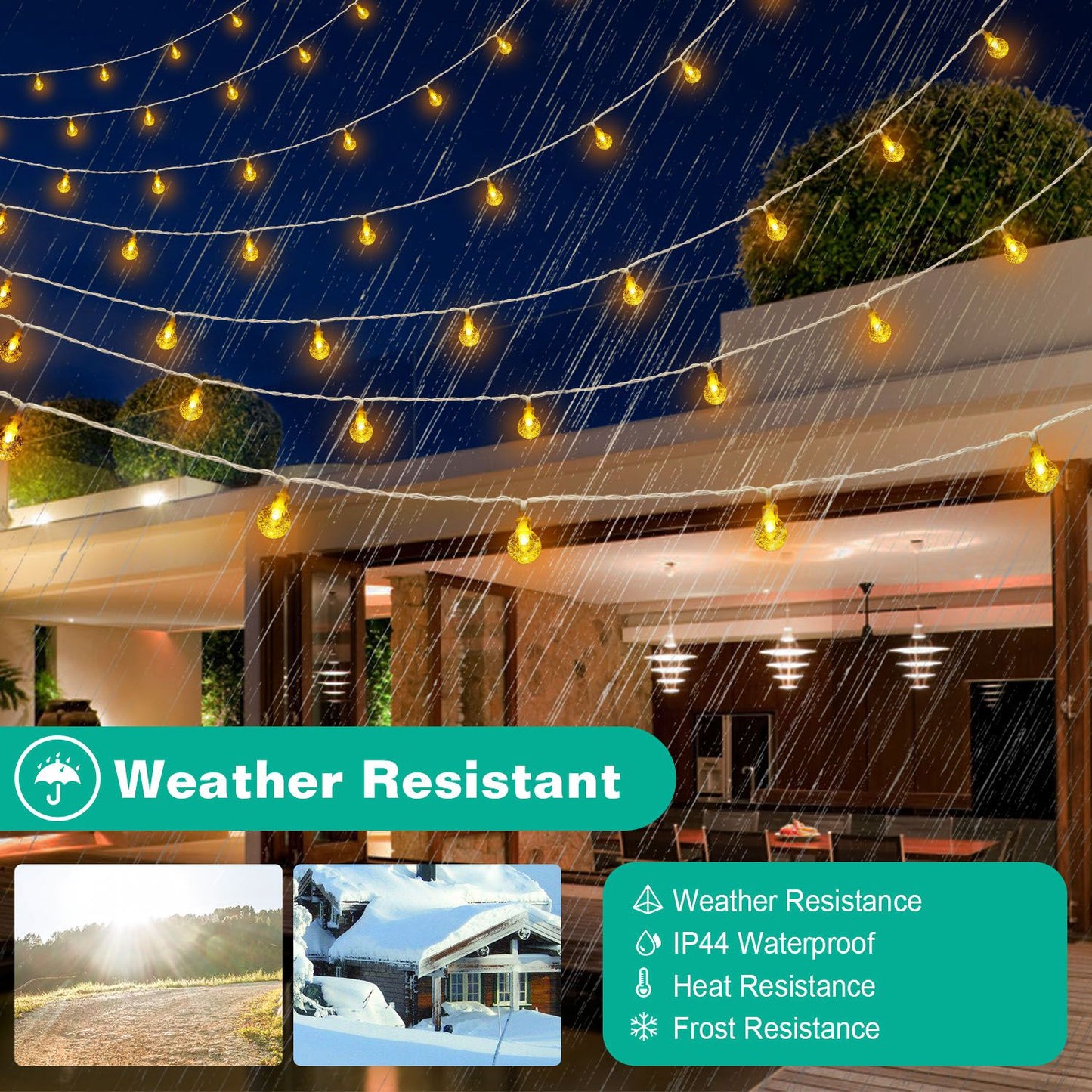 32.8Feet Globe String Lights 100 Ball LED Fairy Lamps IP44 Waterproof Decorative Lights with 8 Lighting Modes for Garden Lawn Patio