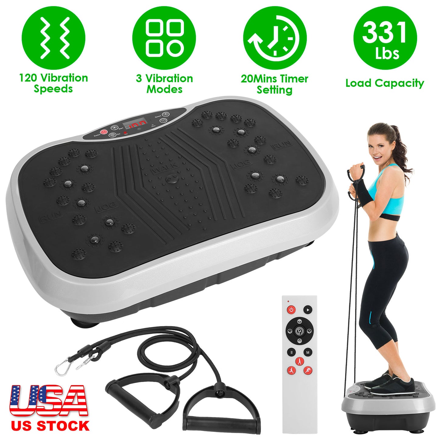 Vibration Exercise Machine With Resistant Bands Remote Control Whole Body Vibration Platform Workout Equipment Home Fitness Training Equipment For Wei