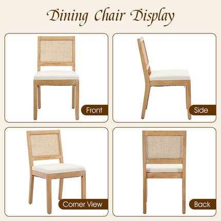 French Oval Rattan Back Dining Chairs Set of 2 - Solid Wood