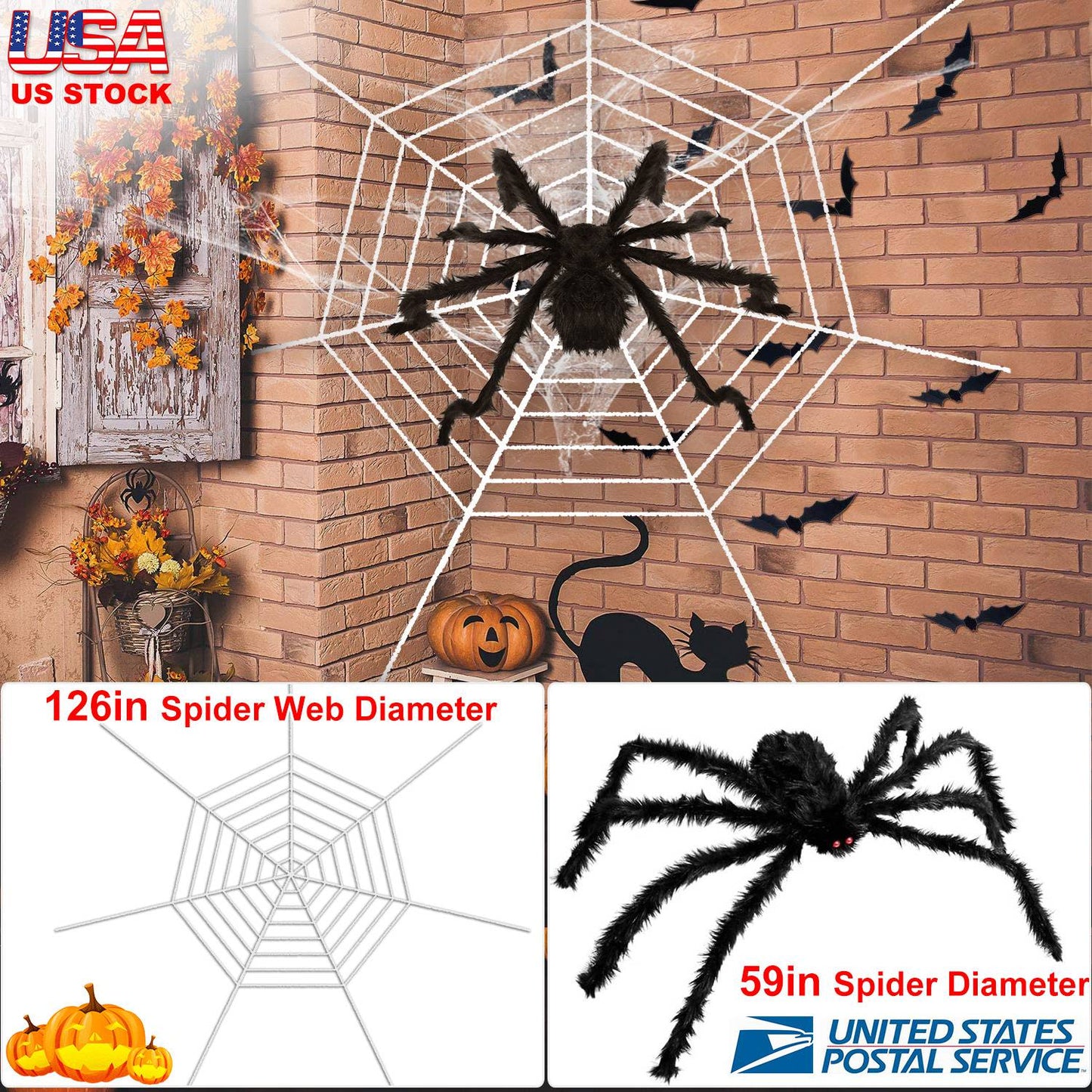 Halloween Decorations Spider Outdoor 59inch Halloween Spider with 126 inch Tarantula Mega Spider Web Hairy Poseable Scary Spider Outdoor Yard Creepy D