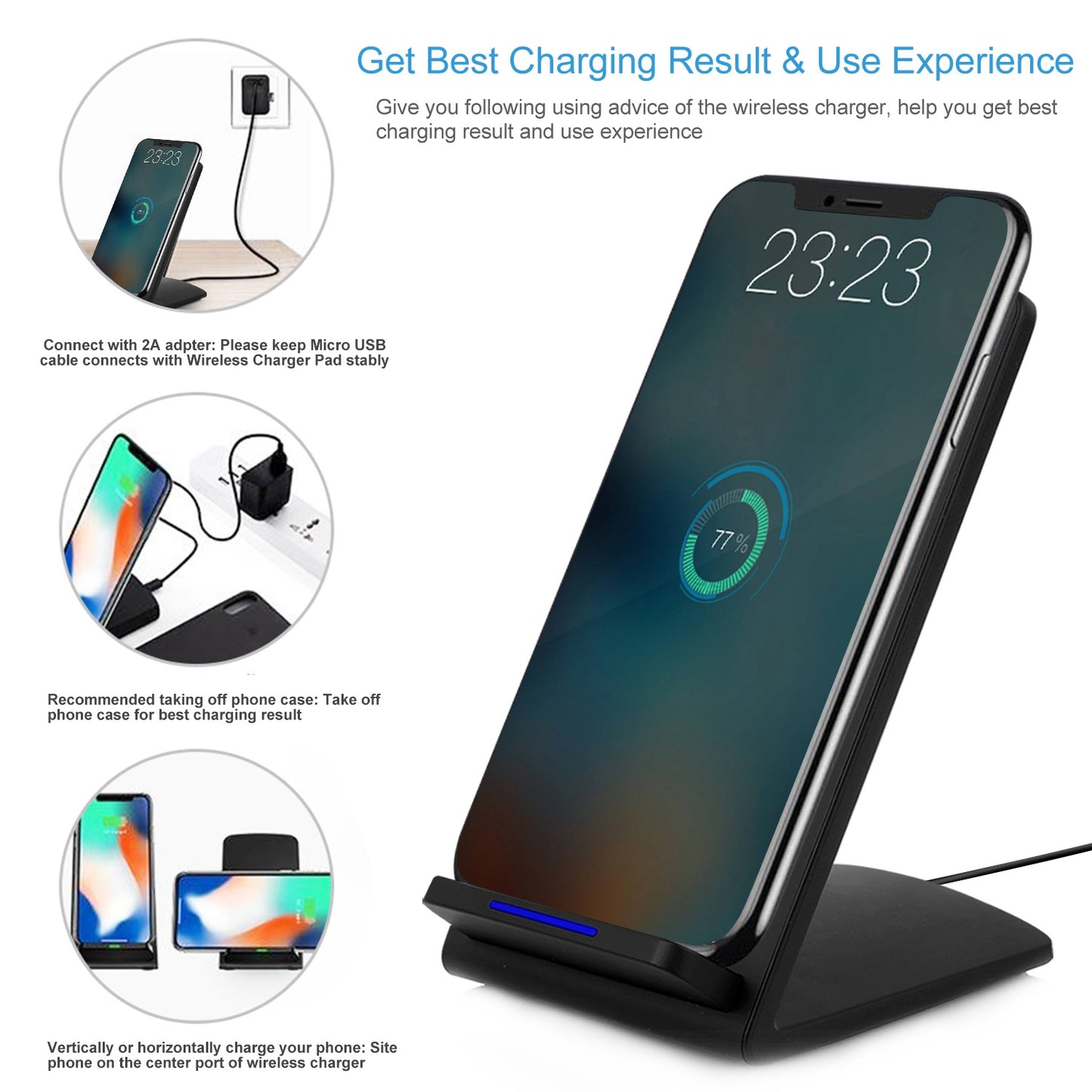 Qi Wireless Charger 10W Fast Charging Pad Stand Dual Coils Compatible with 7.5W 5W for iPhone XS/XS Max/XS/X Galaxy S10 /S9+ /S8 Google Nexus 6