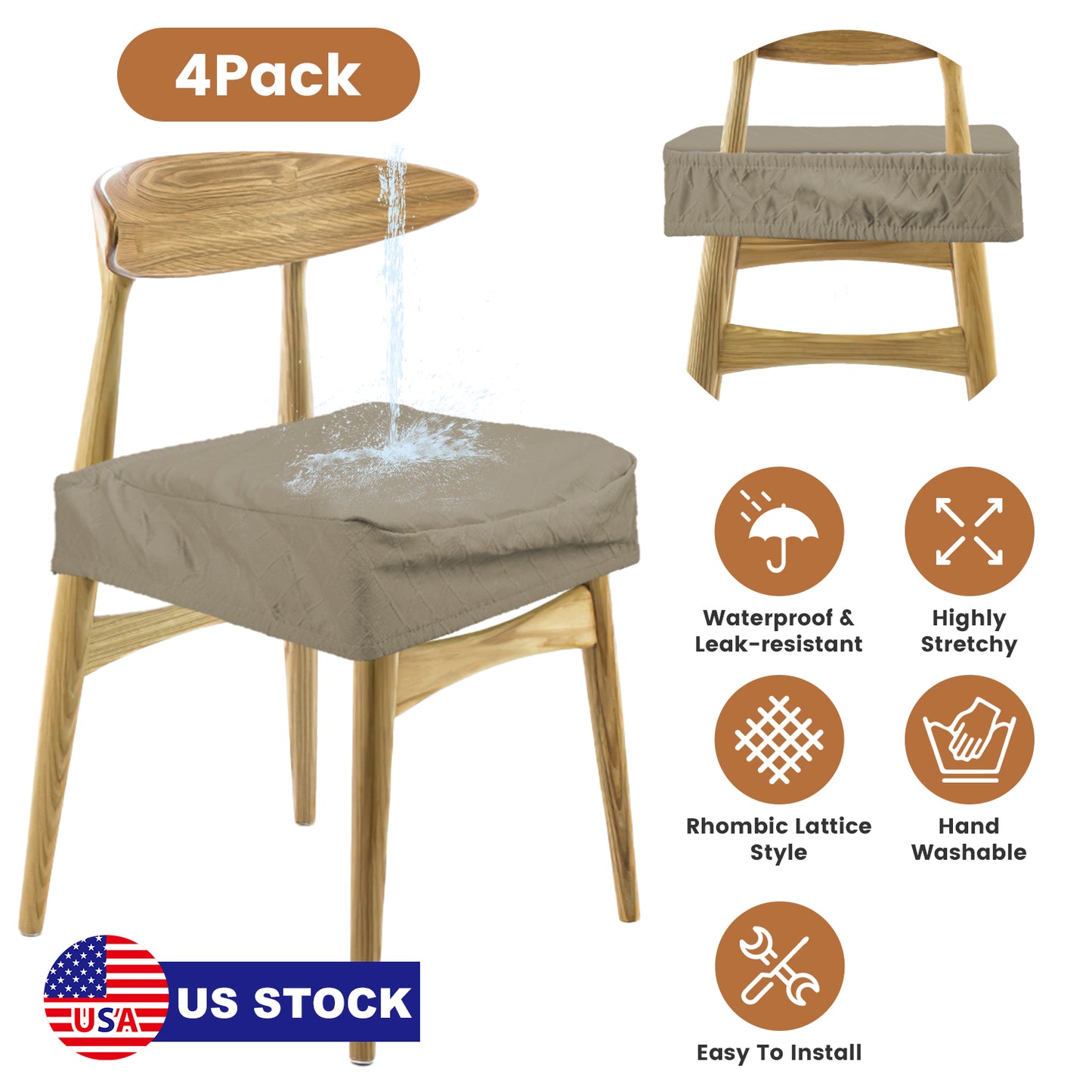 4Pack Waterproof Dining Chair Slipcovers Stretch Chair Seat Slipcovers Removable Washable Jacquard Seat Covers for Dining Room
