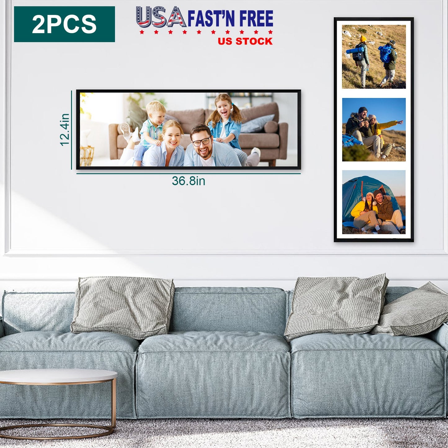 2 Packs 36.8x12.4in Picture Wall Frames Display Panoramic Photo Frame Gallery Poster Frames with Clear Plexiglass MDF Backboard for Family Photos Wedd