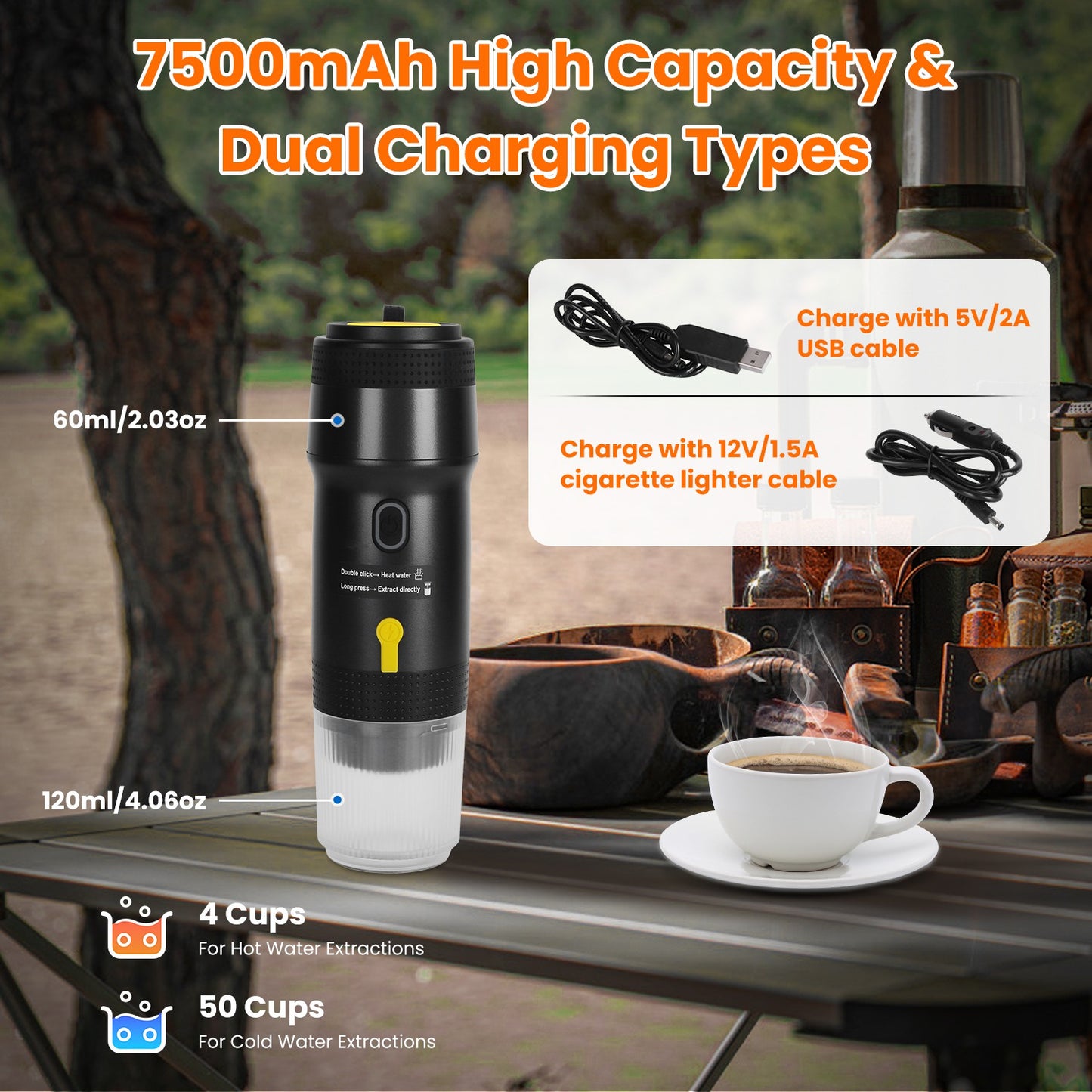 Portable Espresso Maker – Cordless Self-Heating Coffee Machine for Travel & Car