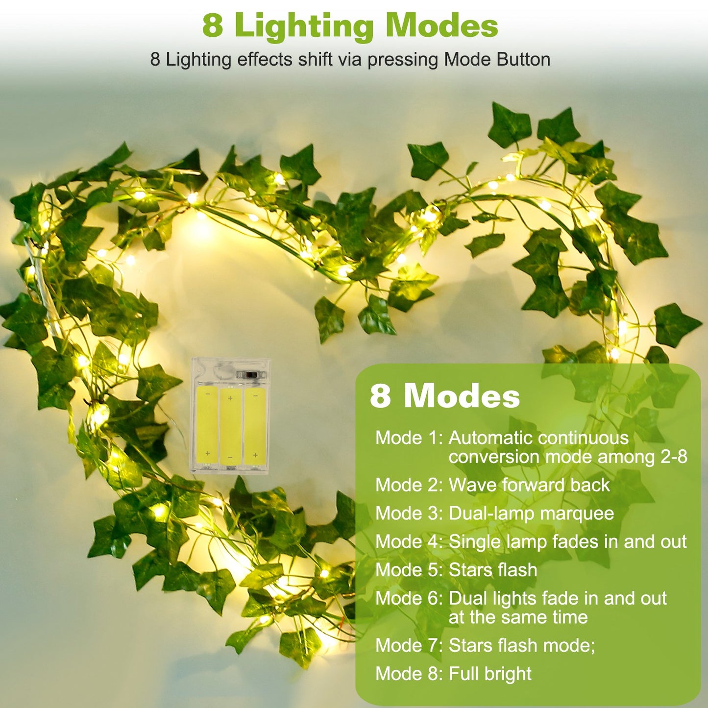 Artificial Ivy Battery Powered String Lights 360Pcs Leaves 100Pcs LED Beads Fake Leaf Fairy Lamps DIY Decorative Night Light For Wedding Kitchen Wall