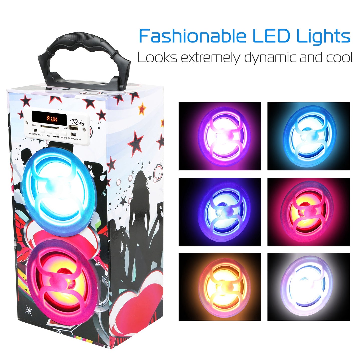 iRola Wireless Speaker 10W Powerful Subwoofer Wooden Loudspeaker FM AUX MMC for iPhone X Samsung S9 Tablet PC