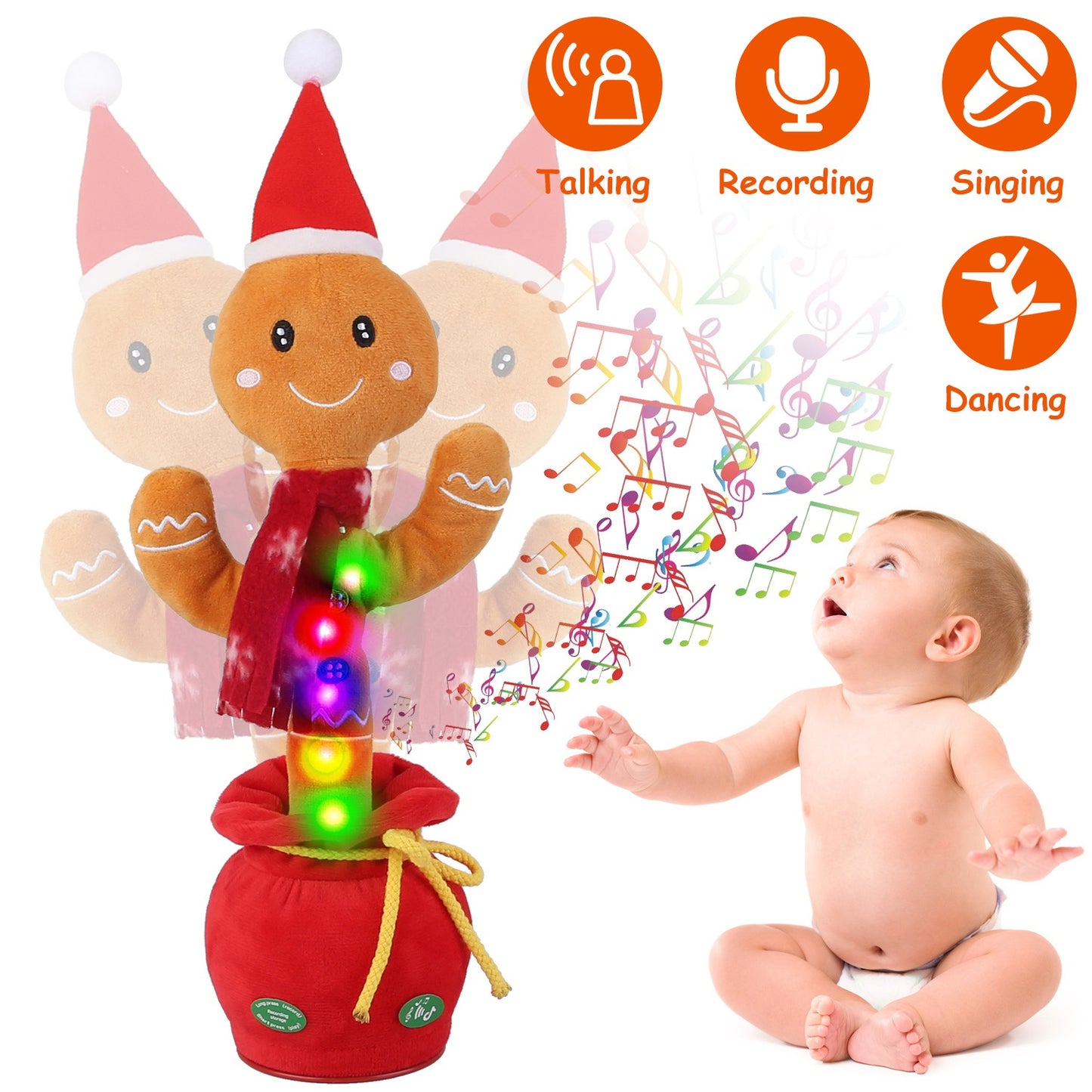 Kid Electric Dance Toy Christmas Elk Snowman Senior Penguin Plush Toy Interactive Sing Song Whirling Mimicking Recording Light up Toy