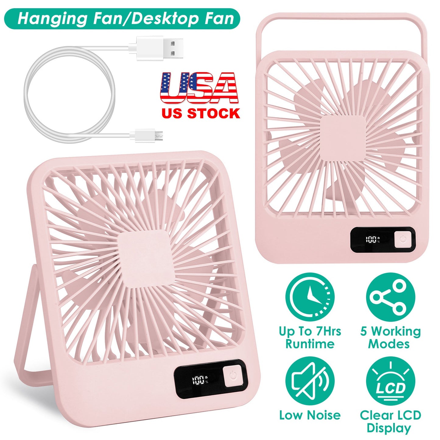 Mini Desktop Cooling Fan Rechargeable Battery Powered Personal Fan Speed Adjustment Strong Airflow Quiet Travel Fan with LCD Display for Home Office T