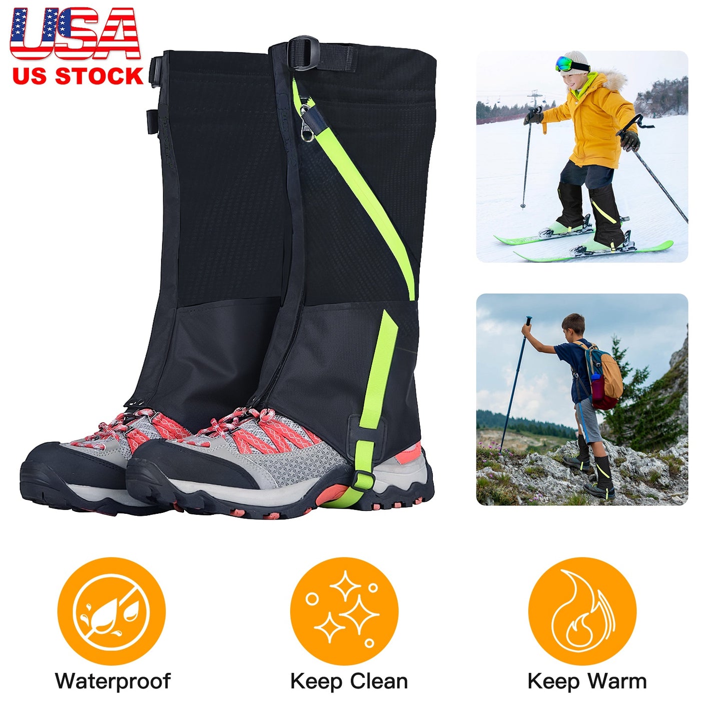 Leg Gaiters Waterproof Snow Boot Gaiters Snow Legging Shoe Gaiters Leg Cover for Walking Hunting Mountain Climbing Snowshoeing
