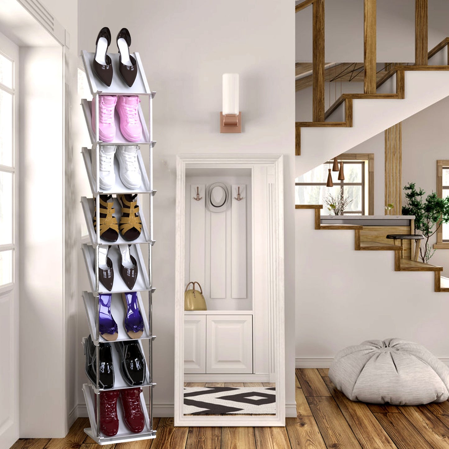 5 Tier Vertical Shoe Rack Narrow Free Standing Storage Organizer for Entryway Space-Saving Stackable Shoe Holder Corner Shoe Tower For Entryway Bedroo