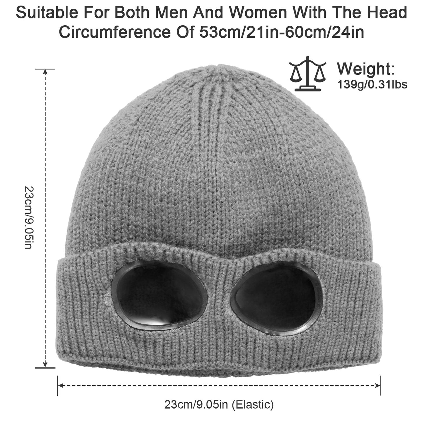 Unisex Knit Beanie Hat with Goggle Chunky Winter Warm Hat Skull Cap 4 Colors