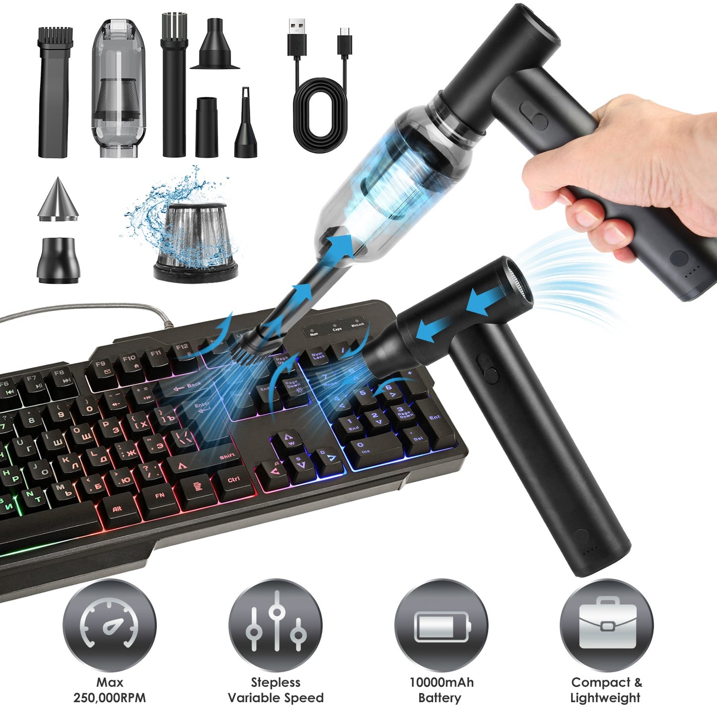 Compressed Air Duster Brushless Motor 250000RPM Stepless Variable Speed 10000mAh Battery Cordless Dust Blower Vacuum Cleaner Portable Jet Dry Blower f