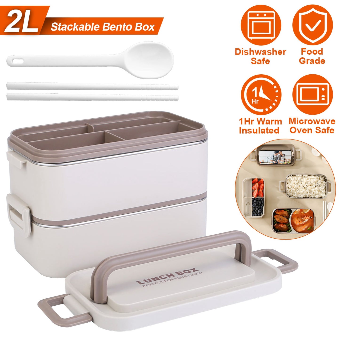 Bento Lunch Box 3 Stackable Food Container Leakproof Dishwasher Microwave Oven Safe Bento Box with Chopsticks Spoon for Adult Kids Work Picnic
