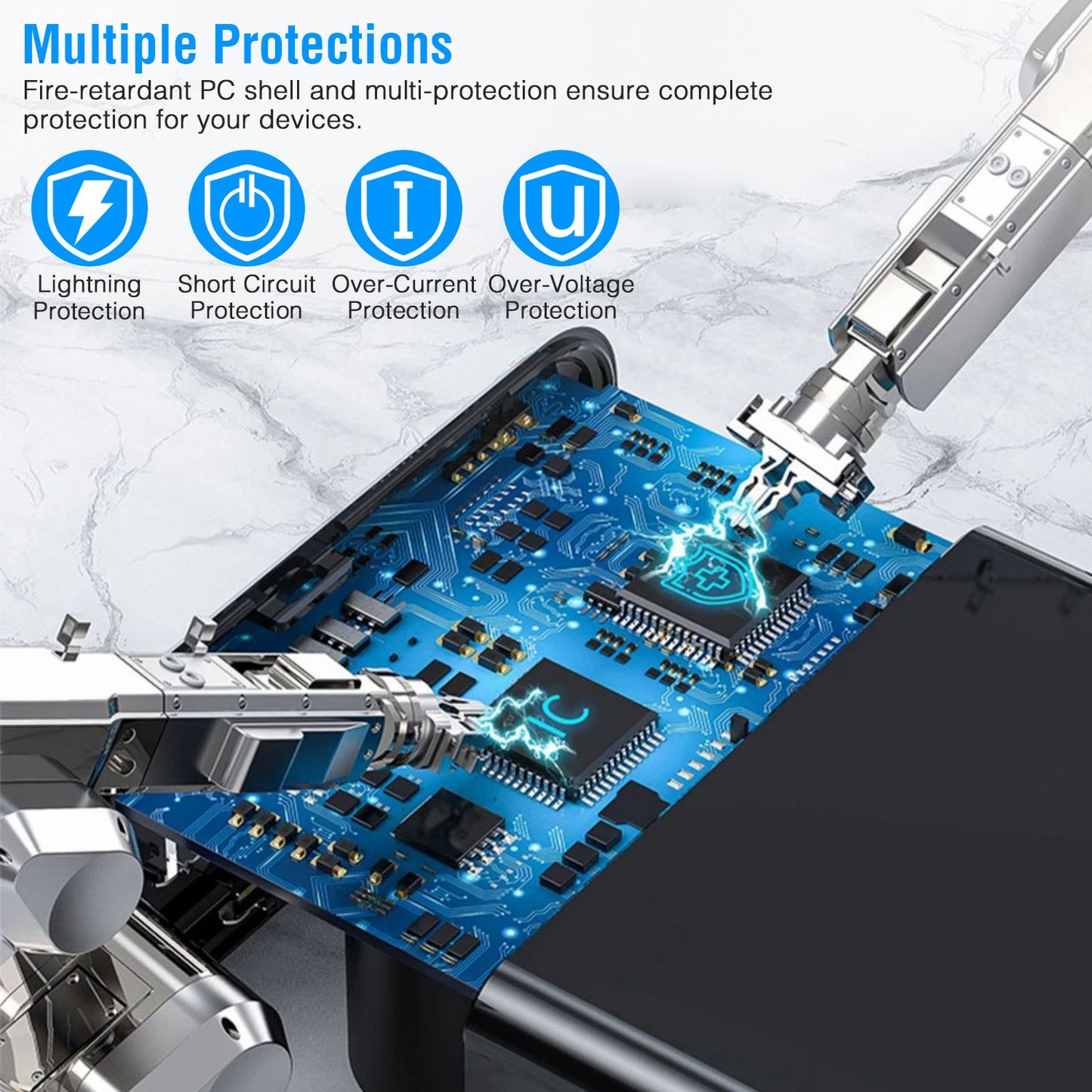 USB Fast Charger 45W 4-Port Fast Charging Station Type-C Wall Charger PD Adapter with 1 Type-C Port 3 USB-A Ports Fit for IOS Phone 13/iPad/Galaxy/Lap