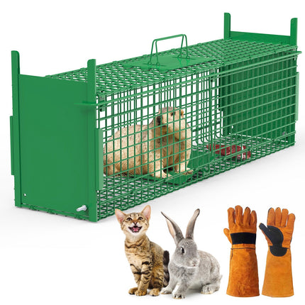 32in 2 Door Live Animal Cage Trap For Animals Under 12LBS Easy To Setup Humane Galvanized Iron Trap Cage For Rabbits Groundhogs Skunk Opossums Nutria
