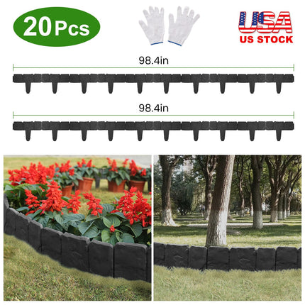 Plastic Garden Lawn Edging 20-Piece Cobblestone Effect