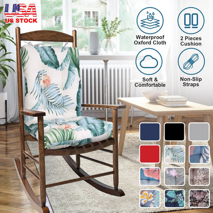 2Pcs Waterproof Rocking Chair Cushion Upper And Lower Back And Seat Sets with Non-Slip Ties Oxford Cloth Surface Polyester Filling Comfortable for Ind