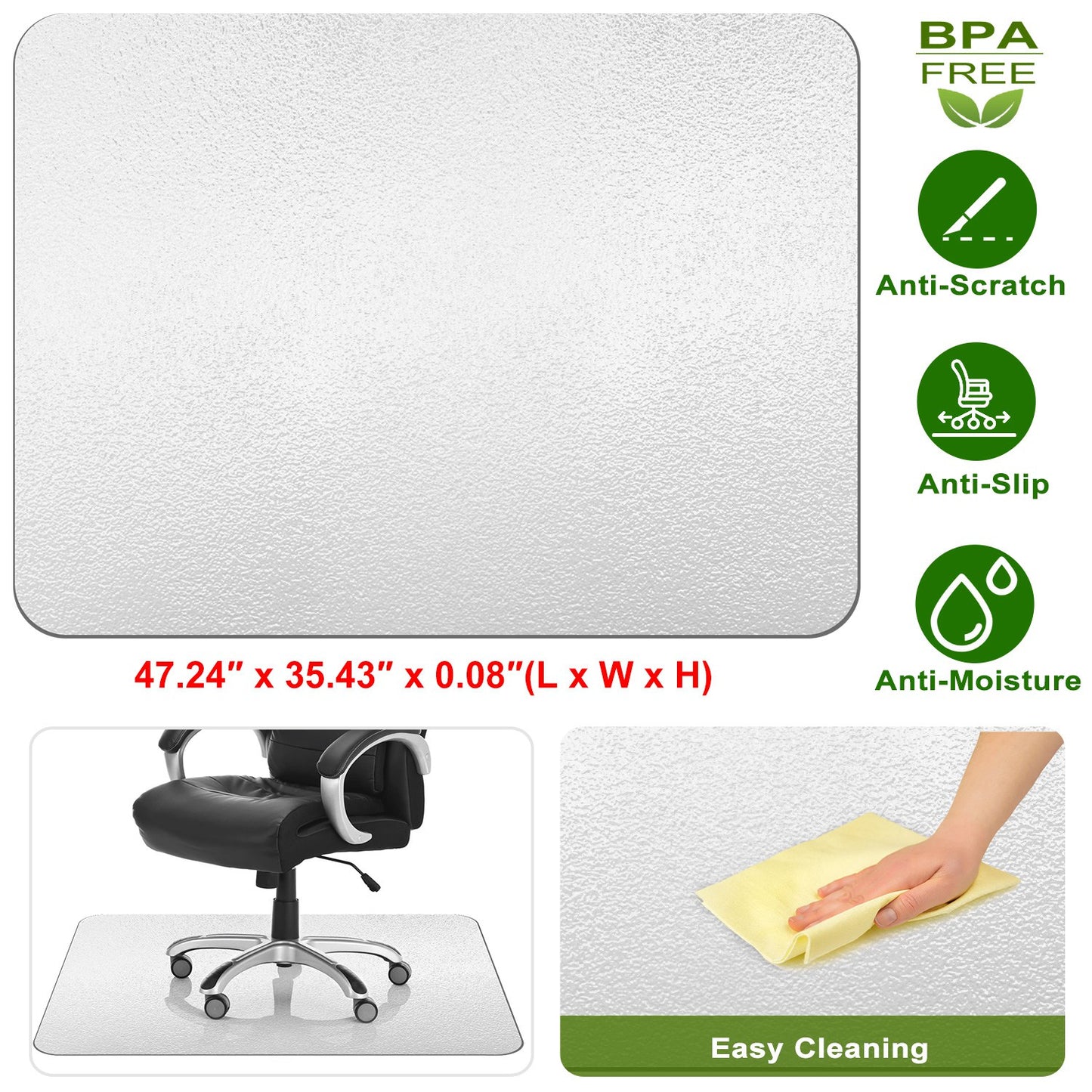 36Ó x 48Ó Chair Desk Mat Floor Carpet PVC Protector Mat Home Office Hard Wood Floor Use