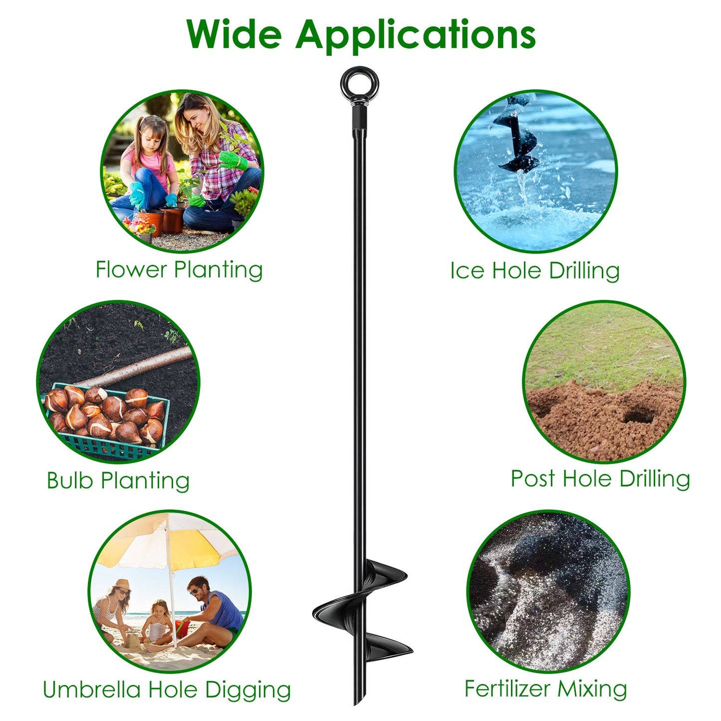 4 Pack Heavy Duty Ground Auger Stakes 2.76in Wide Spiral Drill Bits Soil Hole Digging Drill Shaft Farm Vegetable Flower Planting Earth Planter Digger