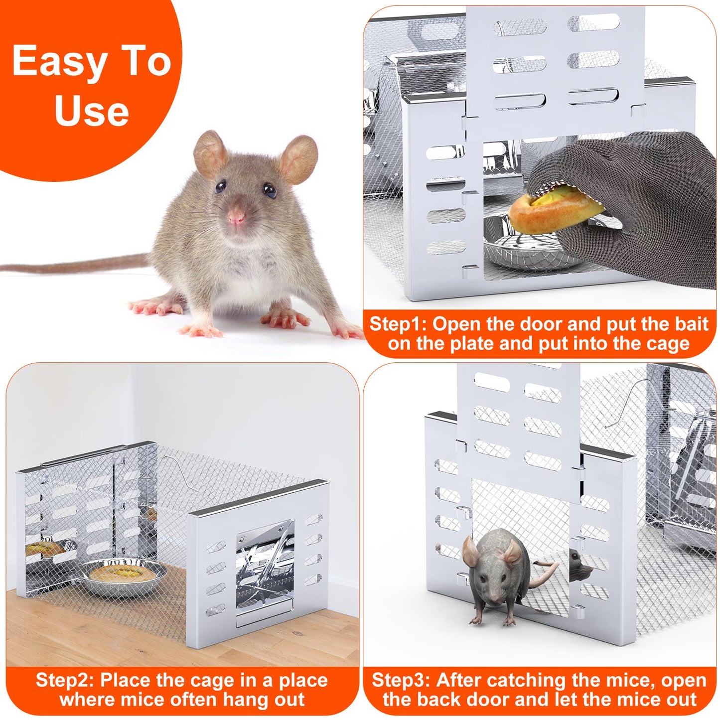 2Pcs Humane Rat Trap Catch and Release Live Mouse Cage Traps with Automatic Continuous Cycle Trapping for Chipmunk Rodent Mouse Small Animals