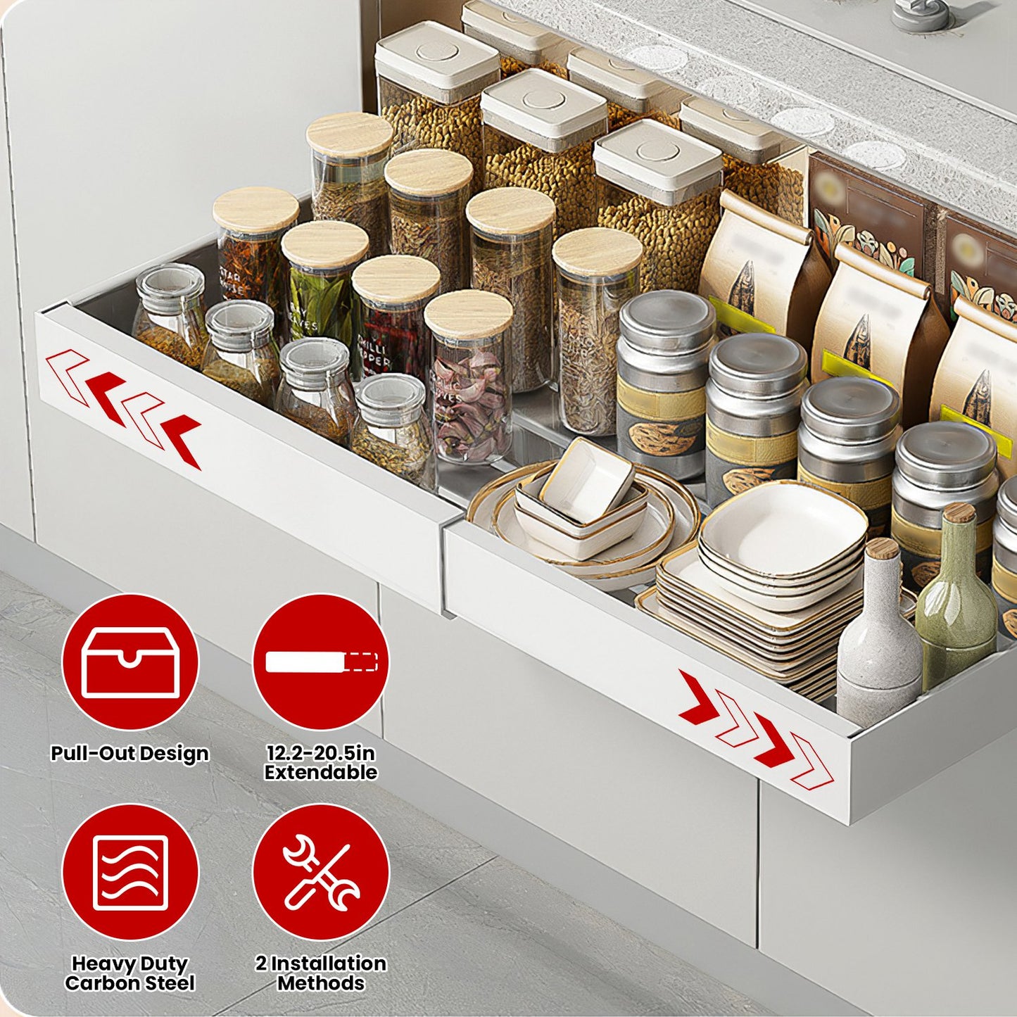 Expandable Pull-Out Cabinet Organizer – Adjustable Slide-Out Drawers