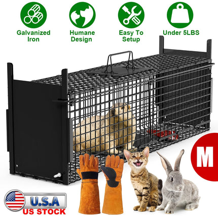 32in 2 Door Live Animal Cage Trap For Animals Under 12LBS Easy To Setup Humane Galvanized Iron Trap Cage For Rabbits Groundhogs Skunk Opossums Nutria