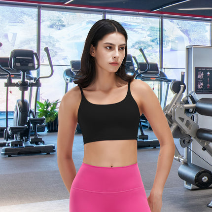 Women Strap Sport Bras Padded Strappy Crop Square Neck Low Impact Bras Sexy Fitness Tank Tops with Removable Pads Flat Straps for Gym Yoga Workout Run