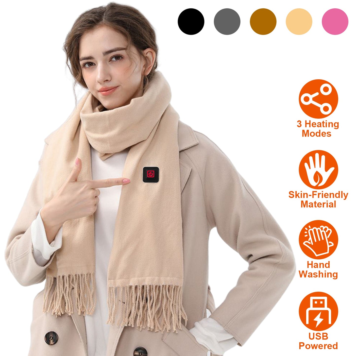 Electric Heated Winter Scarf USB Heating Neck Wrap Unisex Heated Neck Shawl Soft Warm Scarves 3 Heating Modes for Outdoor Cycling Skiing Skating
