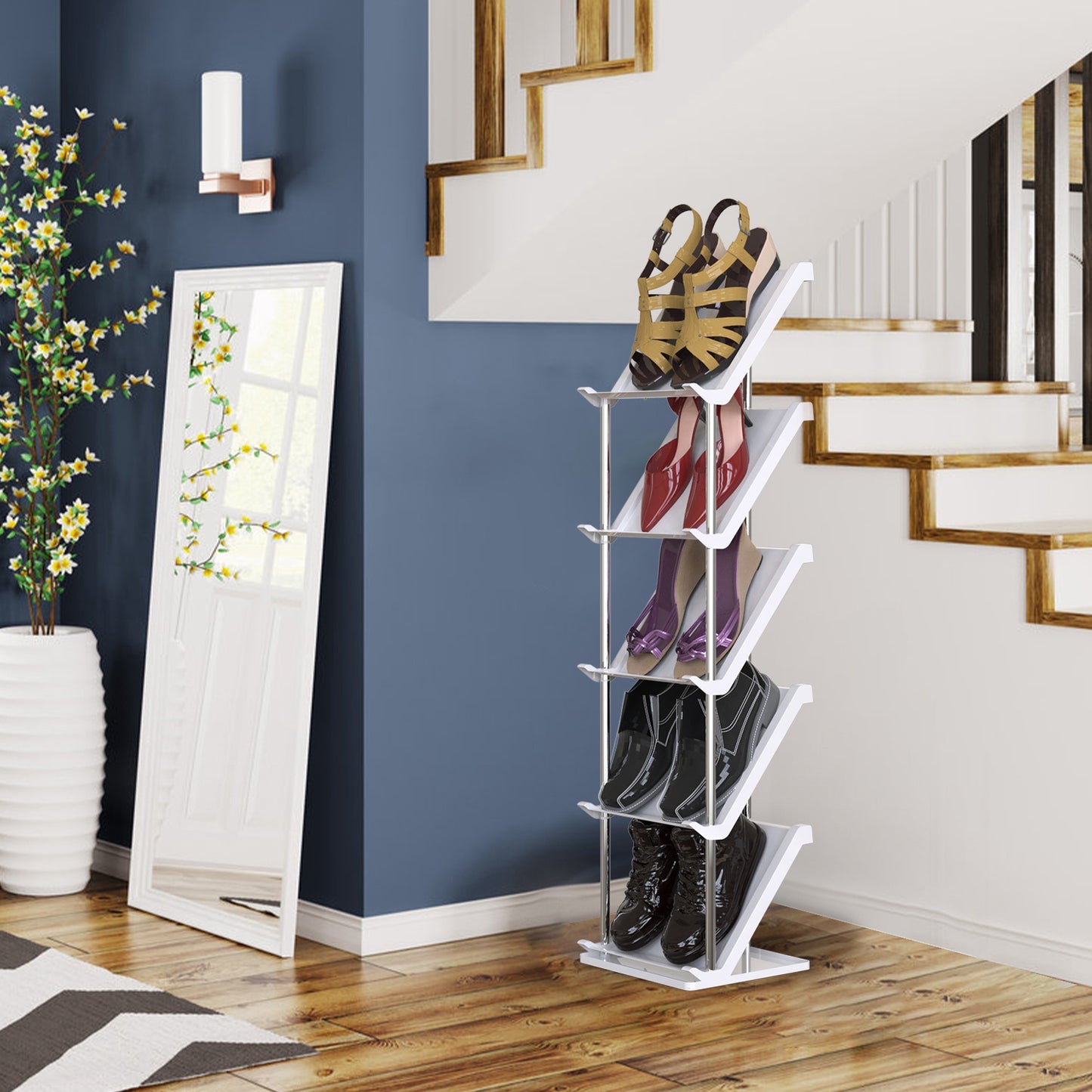 8 Tier Vertical Shoe Rack Narrow Free Standing Storage Organizer for Entryway Space-Saving Stackable Shoe Holder Corner Shoe Tower For Entryway Bedroo