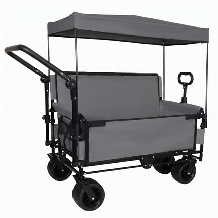 Folding Wagon Cart with Bench Seat & Canopy, 500lbs Capacity