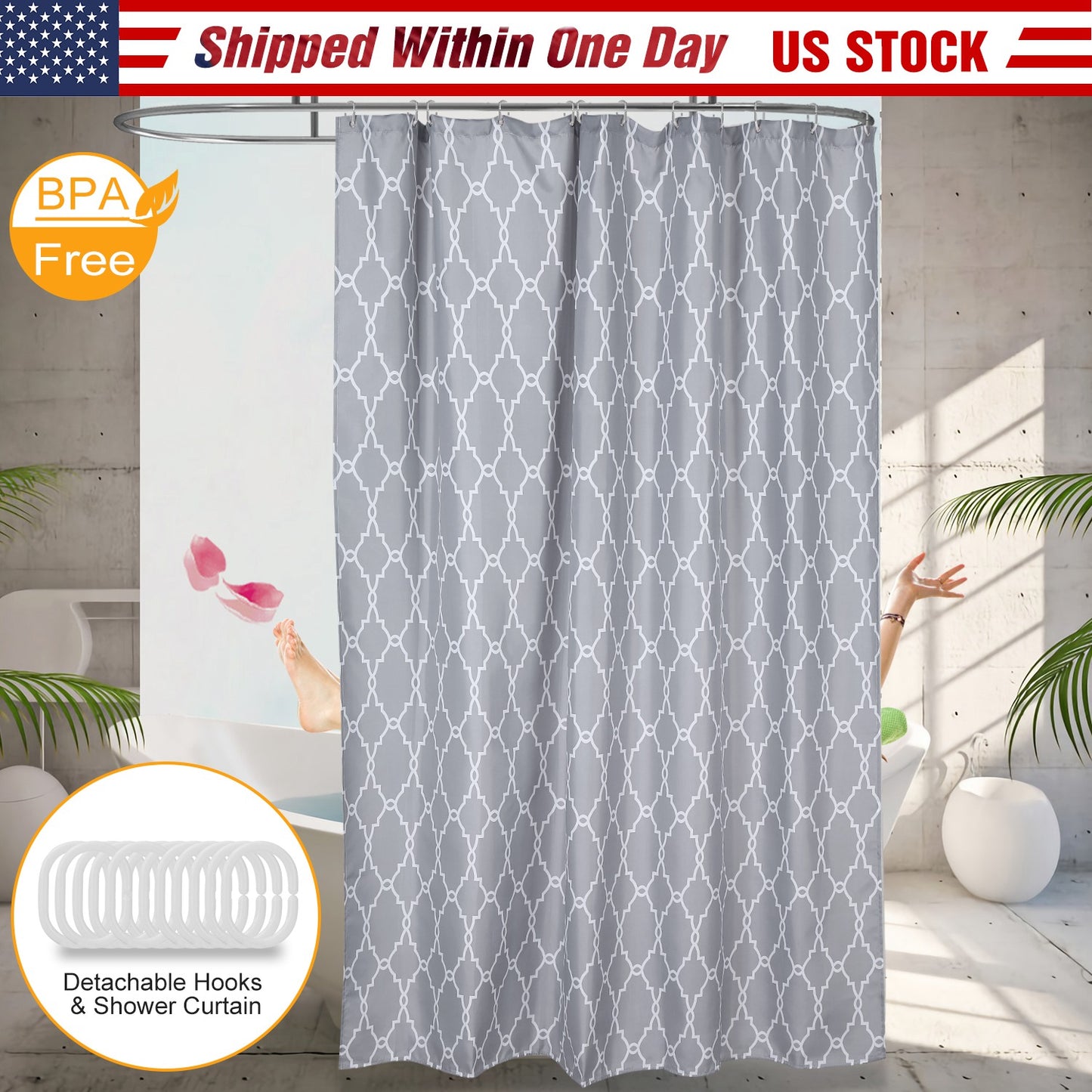 Shower Curtain Waterproof 70x70Ó Inches Bathroom Shower Drape Liner Print Polyester Fabric Bathroom Curtain w/ 12 Hooks for Bathtub Shower Stall