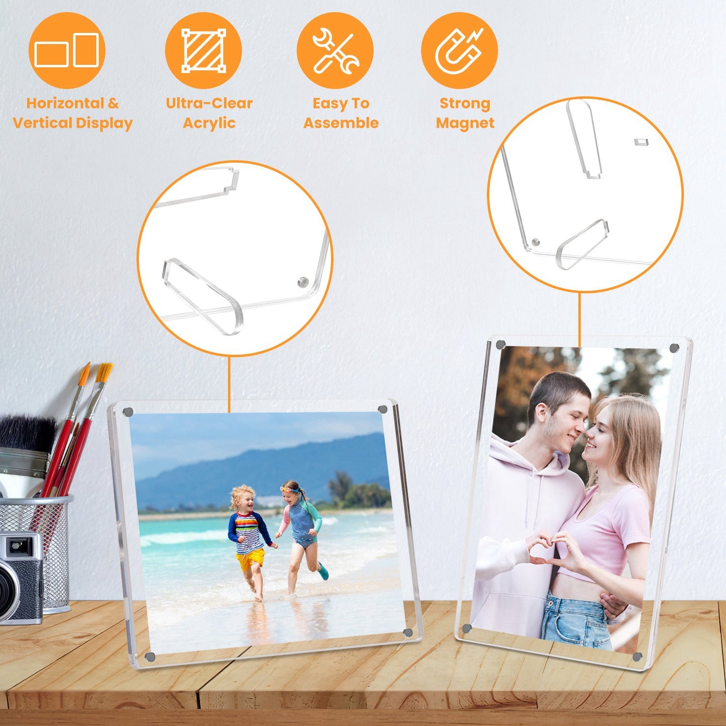 4Pcs Acrylic Photo Frames 5x7In Photo Display Vertically Horizontally Free Standing Desktop Picture Frame High Definition Magnetic Frameless Photo Hol
