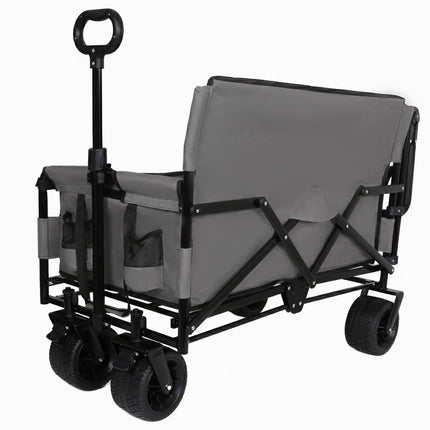 Folding Wagon Cart with Bench Seat & Canopy, 500lbs Capacity