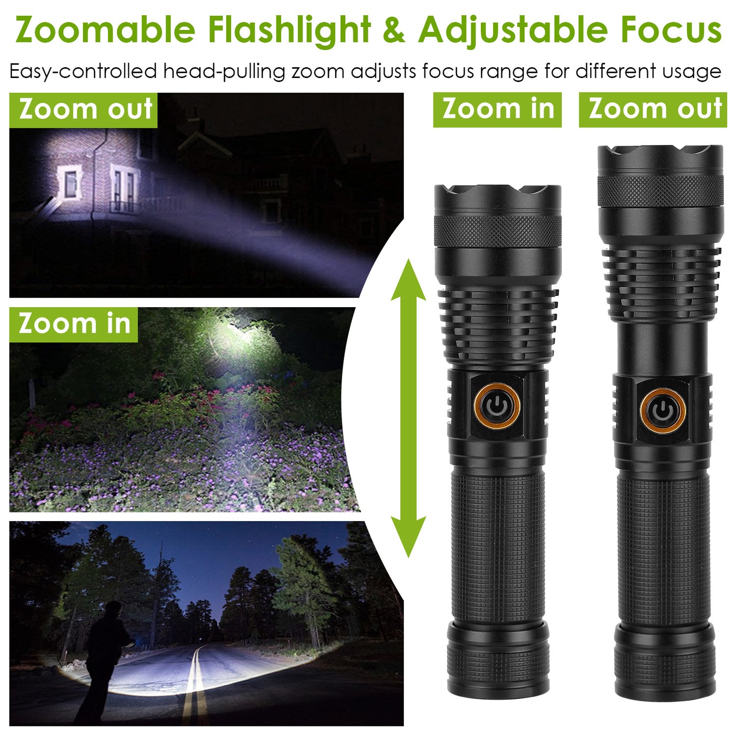 Tactical LED Flashlight Zoomable Rechargeable Search Light Torch 50000LM w/ 5Modes SOS Night Light For Night Walking Adventures