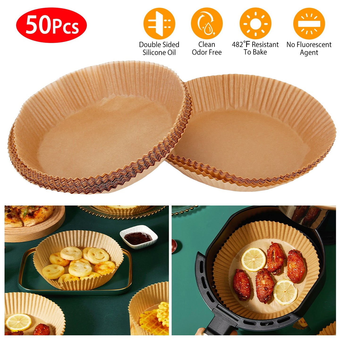 50Pcs Disposable Air Fryer Paper Liner Waterproof Non-Stick Oil-proof Parchment Paper Cooking Baking Paper  6.29in