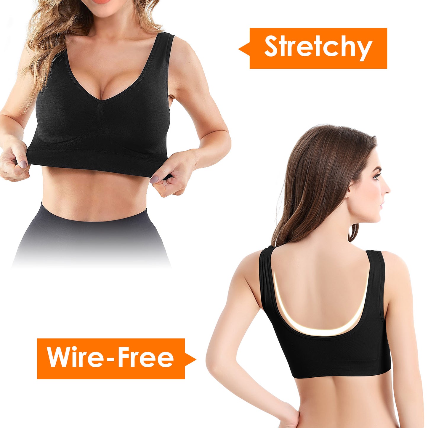 3 Pack Sport Bras For Women Seamless Wire-free Bra Light Support Tank Tops For Fitness Workout Sports Yoga Sleep Wearing