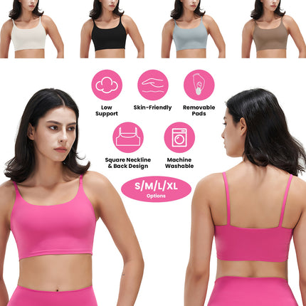 Women Strap Sport Bras Padded Strappy Crop Square Neck Low Impact Bras Sexy Fitness Tank Tops with Removable Pads Flat Straps for Gym Yoga Workout Run