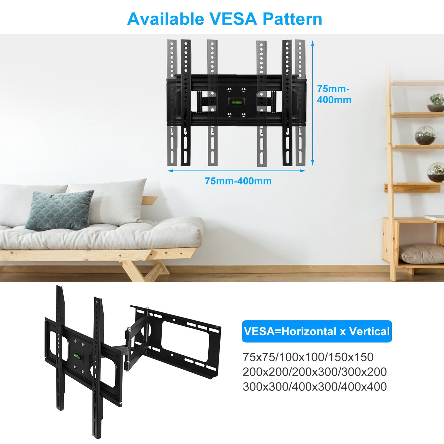 TV Wall Mount Swivel Tilt Full-Motion Articulating Wall Rack For 32in-55in TVs 99lbs Max Bearing Support VESA Up To 400x400mm