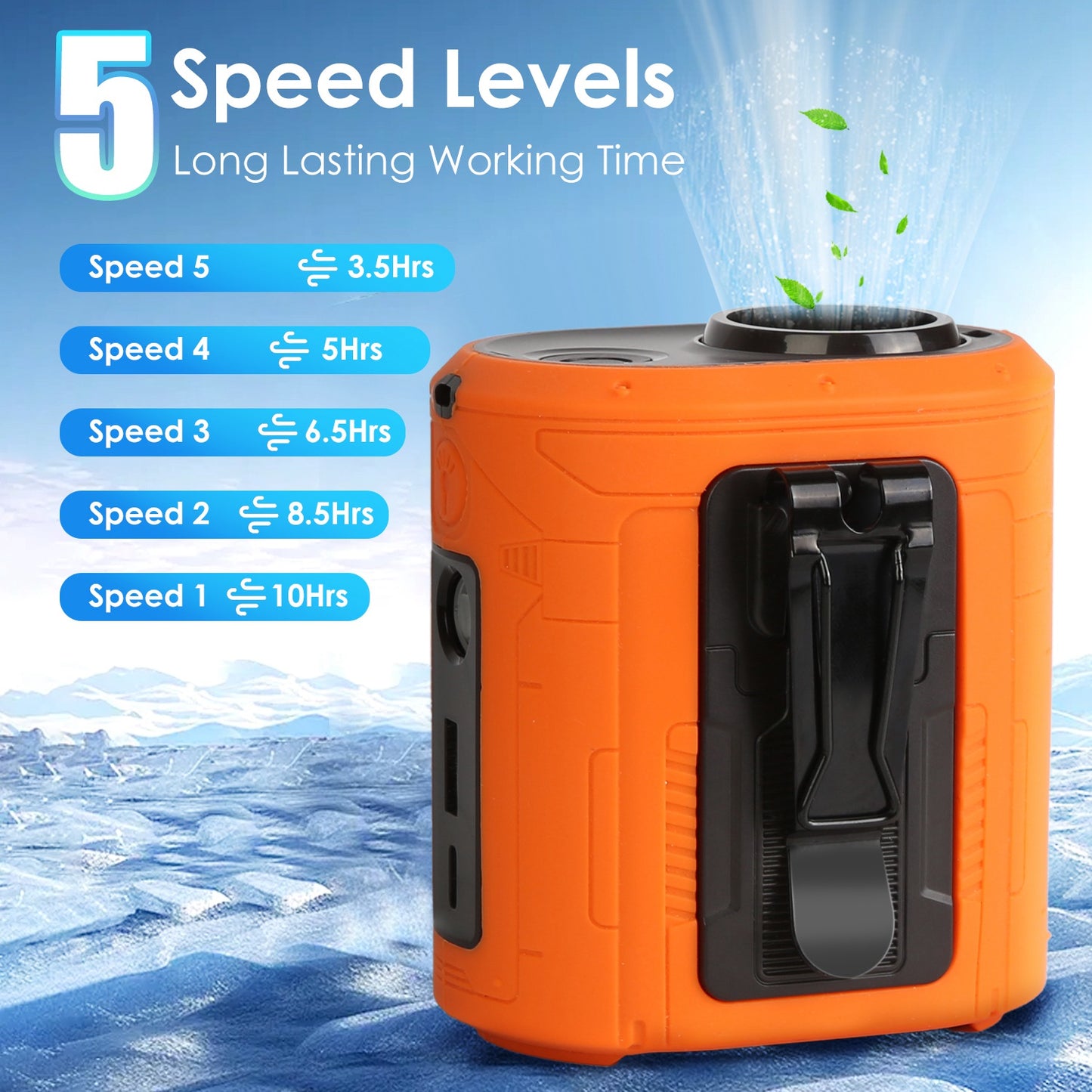 5 In 1 Portable Waist Clip Fan With 5 Speeds Flashlight 10000mAh Battery Operated Personal Wearable Turbo Belt Fan Hands-Free Neck Fan For Camping Tra