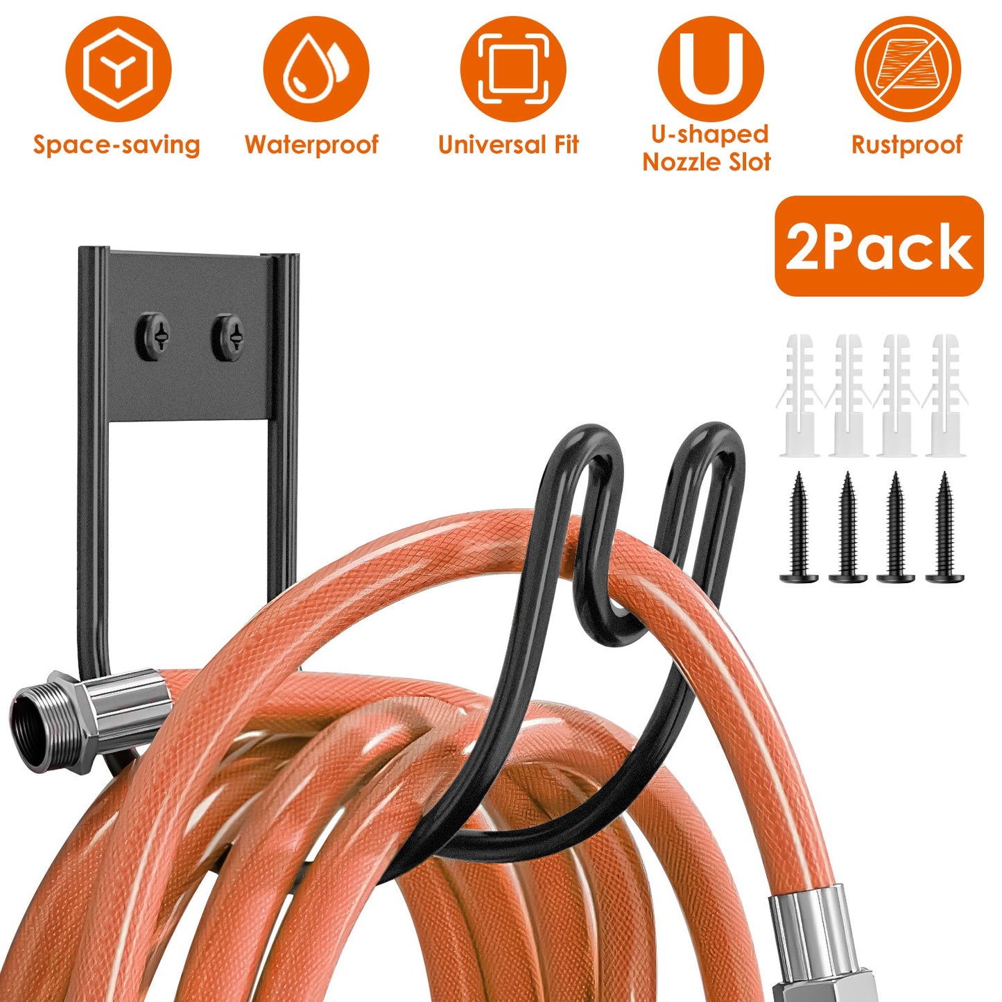 2Pack Heavy Duty Garden Hose Holder Stainless Steel Hose Hook Metal Hose Rack Reel Organizer for Water Hose Extension Cords